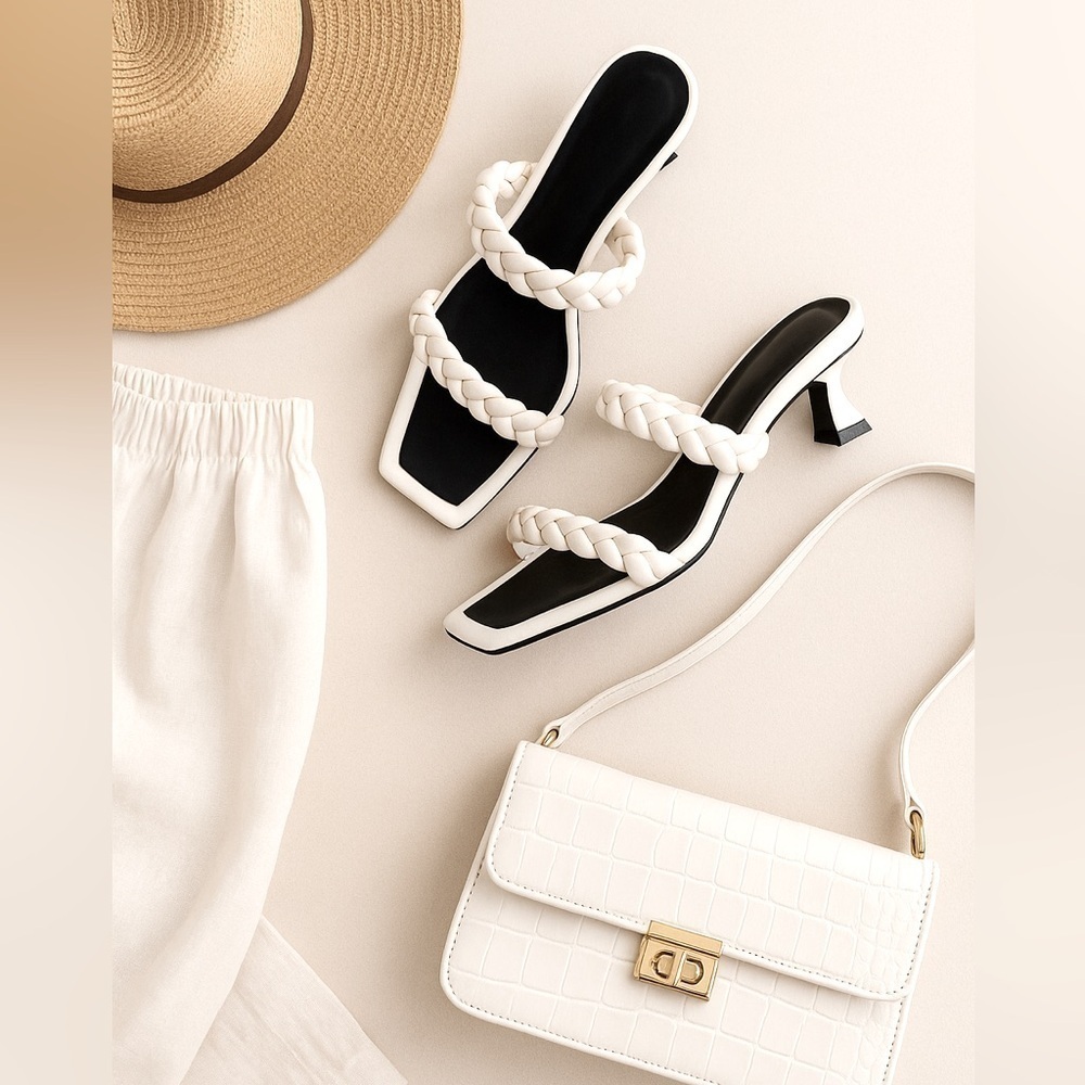 MERCEDES CASTILLO White Braided Sandals ChicHeeled Sandals – Size 40 (US 9.5/10) - Picture 3 of 8